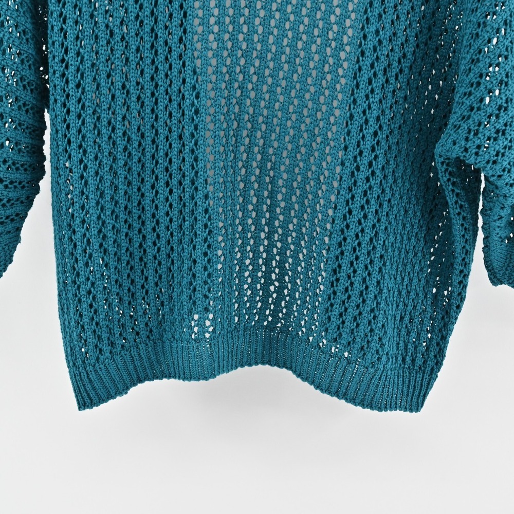 BRAND BAZAR Cardigan Sweater Womens Sz L Crochet Blue Open Knit Quarter Sleeve - Picture 10 of 10